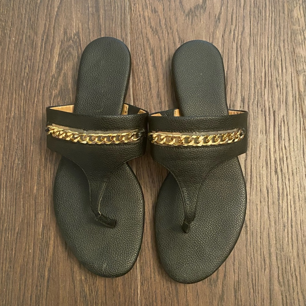 Calvin Klein gold chain leather sandals